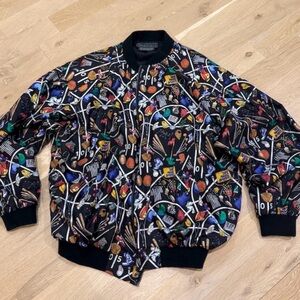 Vintage Nicole Miller Silk Jacket Coat CBS Sports Radio Colorful Unisex 1993 Med